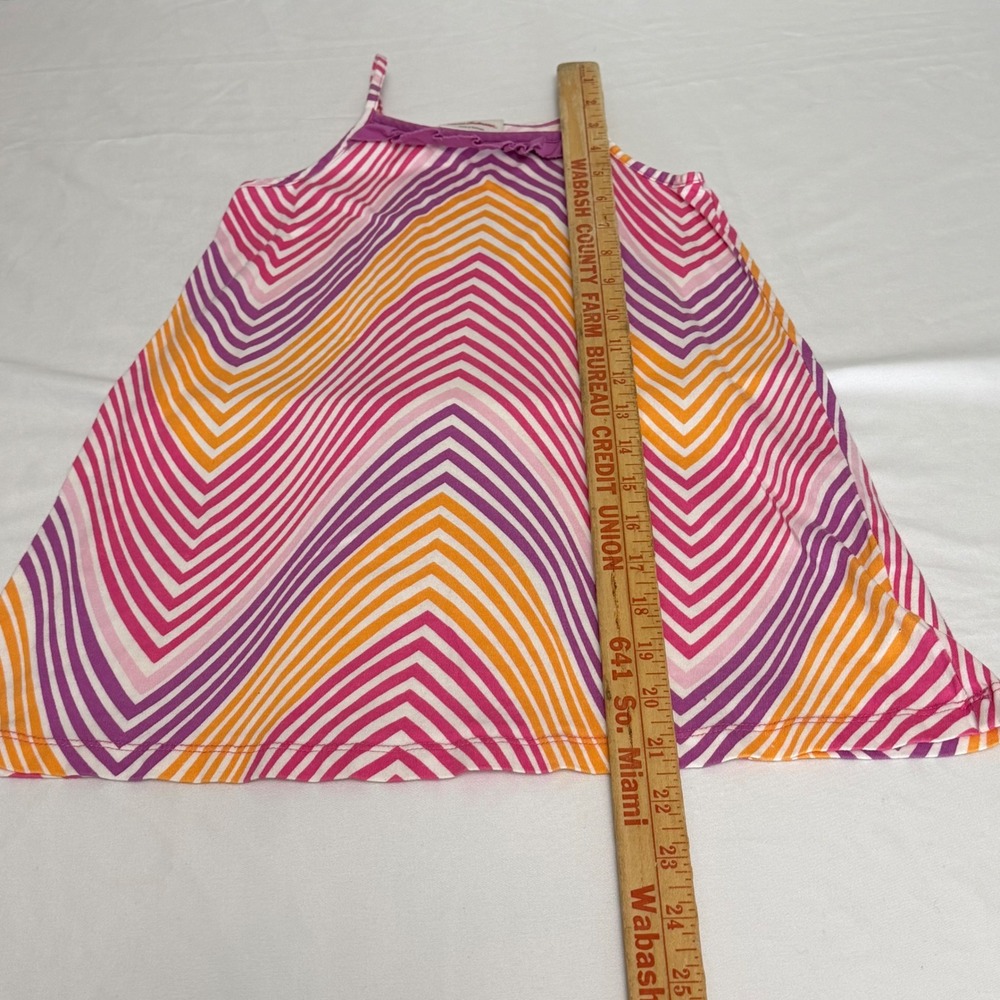Hanna Andersson Girls Size 100 4T Pink Orange Chevron Cotton Ruffle Sundress - Picture 5 of 7